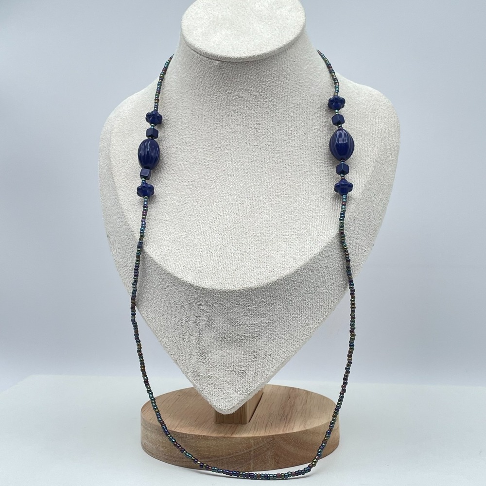 Vintage Multicolor Bohemian-Eclectic Iris Coated Seed Beads Station Necklace